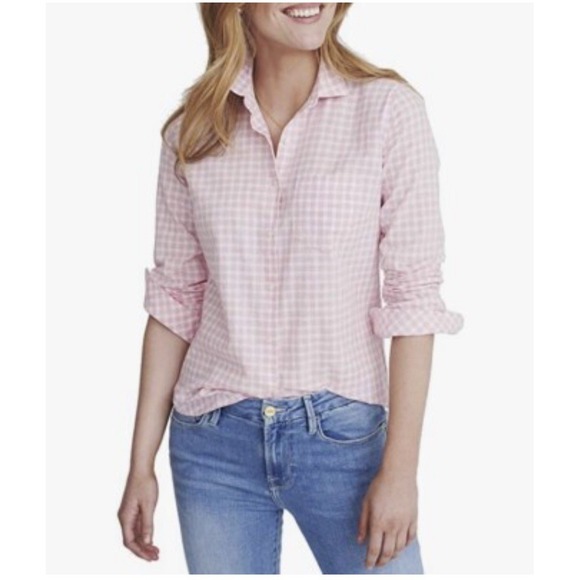UNTUCKit Tops - UNTUCKit Women's Calina Long Sleeve Shirt Pink White Gingham Plaid Cotton Sz 2